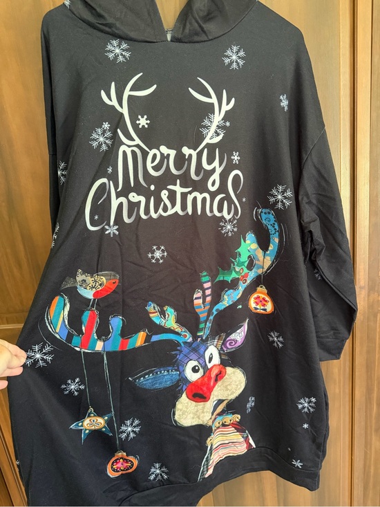 None Dresses & Skirts - Merry Christmas Reindeer Graphic Hoodie dress - Black